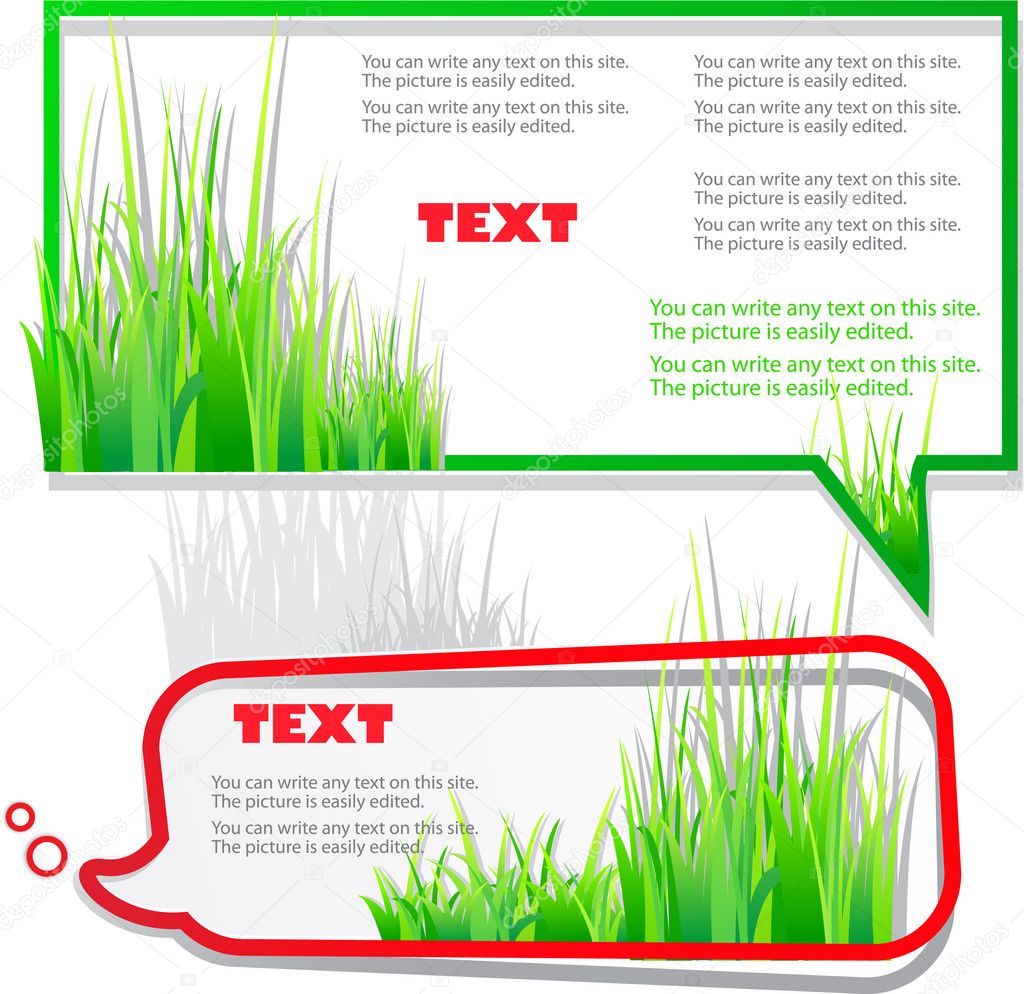Colorful stickers for speech. Green grass. Natural background