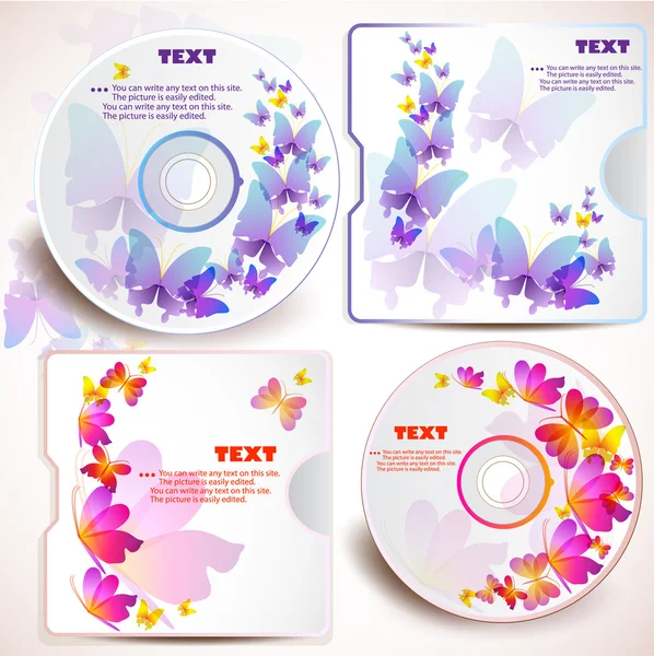 Cover design template of disk. Butterfly design — Stock Vector