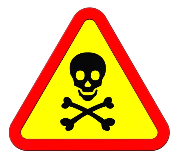 Предупреждающий знак с символом черепа, изолированным на белом . — стоковое фото