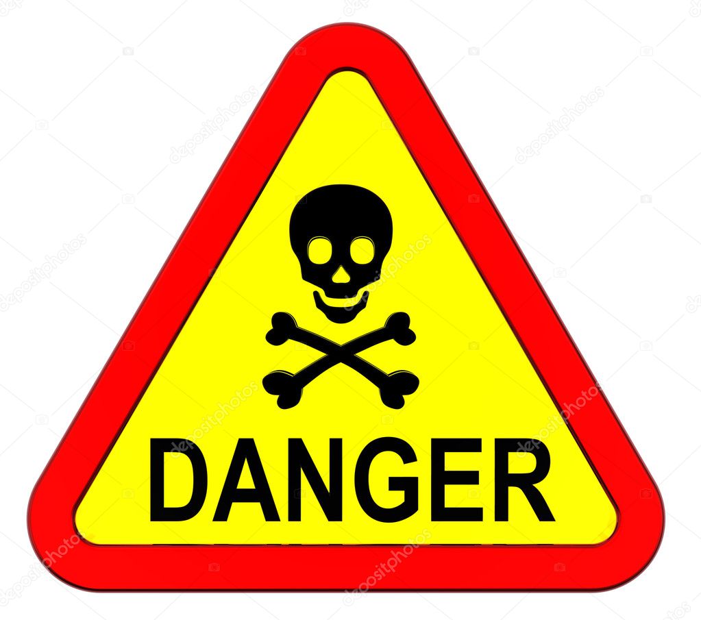 Warning sign with skull symbol isolated on white.