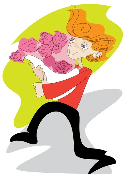 Lover boy with a bouquet of roses — Stock Vector