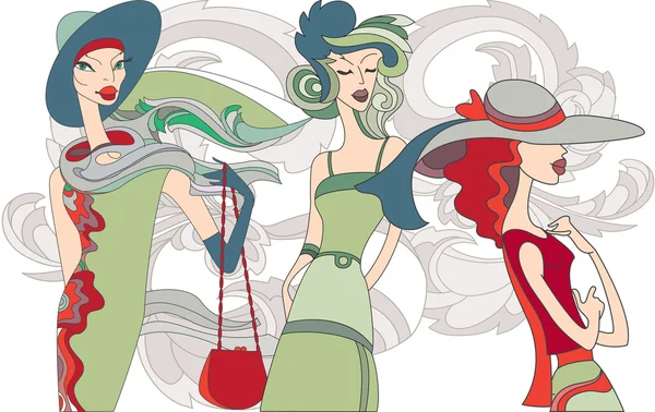 Trois dame élégante — Image vectorielle