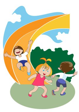 Children on the slide clipart