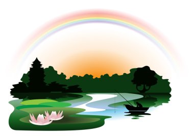 Evening in the forest lake clipart