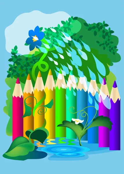 Hek van gekleurde potloden — Stockvector