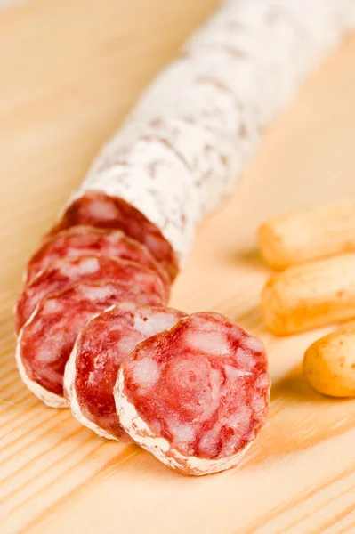 Hiszpański fuet salami — Zdjęcie stockowe