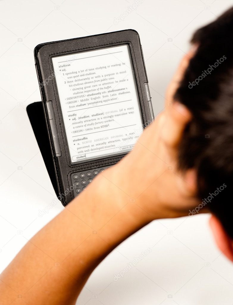 Student using an e-book