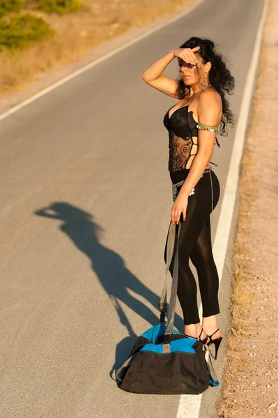Sexy hitchhiker — Stock Photo, Image