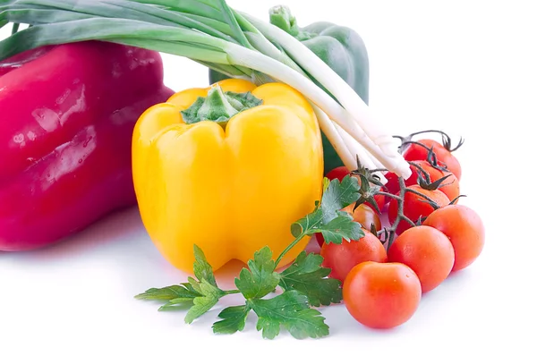 Groenen, cherry tomaten en peper — Stockfoto