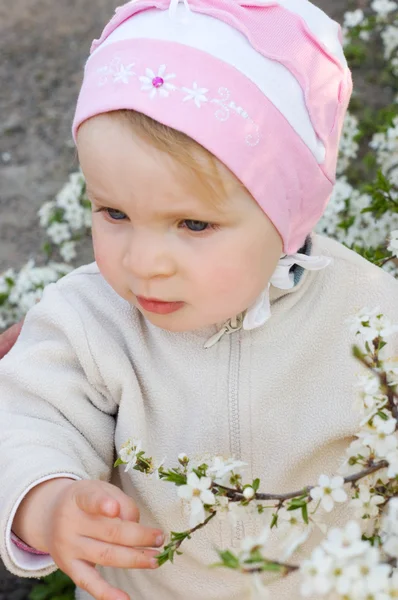 Kiraz ağacı çiçeği arasında kız — Stok fotoğraf