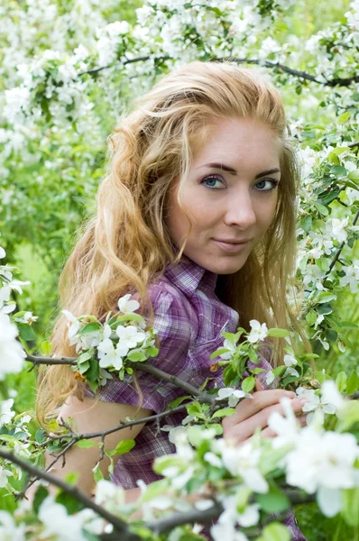 Kiraz ağacı çiçeği kadında — Stok fotoğraf