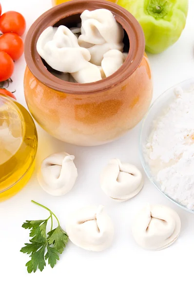 Vlees dumplings in pot — Stockfoto
