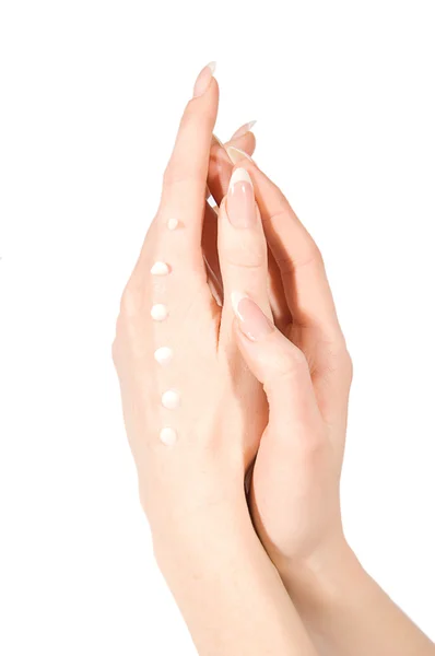 Mãos com nata — Fotografia de Stock