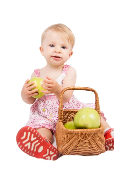 Flicka och äpplen — Stockfoto