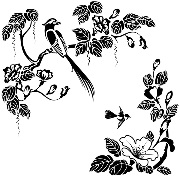 Kwiaty i ptaki — Wektor stockowy