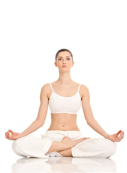Yoga, femme en position de lotus — Photo