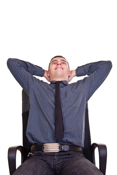 Üzletember pihen a bőr szék — Stock Fotó