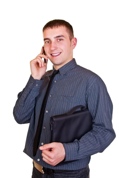 Νεαρός επιχειρηματίας που χρησιμοποιεί κινητό τηλέφωνο — Φωτογραφία Αρχείου