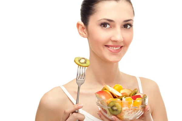 건강 한 라이프 스타일, 여 자가 들고 과일 샐러드 — 스톡 사진