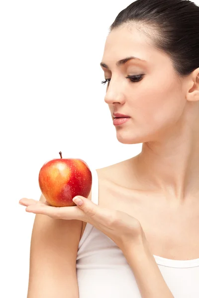 Piękna kobieta gospodarstwo jabłko — Zdjęcie stockowe