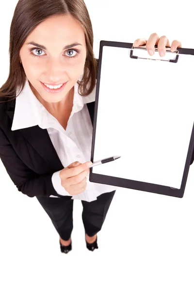 Businesswoman showing blank paper — Stock Photo, Image