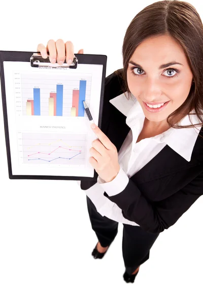 Empresária mostrar gráficos — Fotografia de Stock