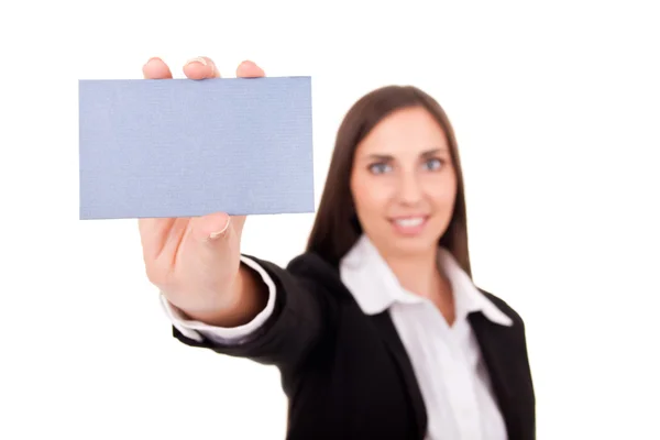 Empresária segurando papel em branco — Fotografia de Stock