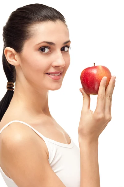 微笑着苹果的女人 — 图库照片