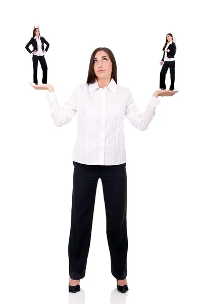 Business woman with devil and angel — Stock Photo, Image