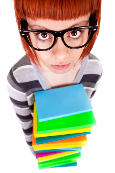 Adolescente com óculos e livro — Fotografia de Stock