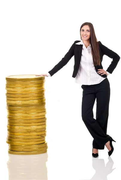 Successful business woman with money — Stok fotoğraf