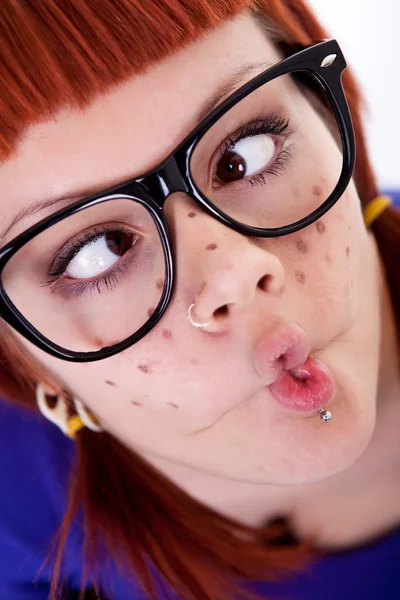 Freckles girl making face — Stock Photo, Image