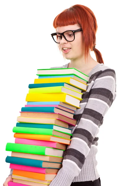 Menina com muitos livros — Fotografia de Stock