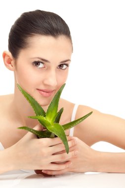 Lovely woman with aloe vera clipart