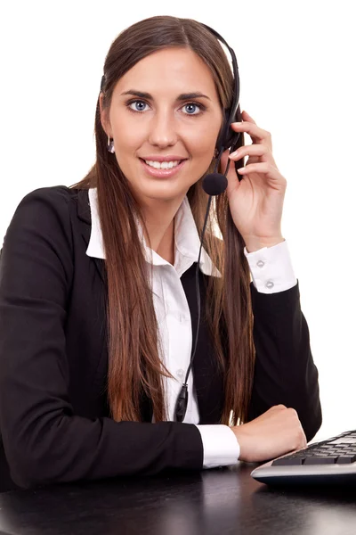 Geschäftsfrau spricht mit Headset — Stockfoto