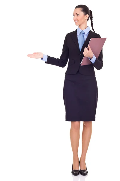 Businesswoman presenting product — Stock Photo, Image