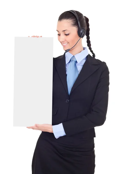 Customer service with banner — Stock Photo, Image