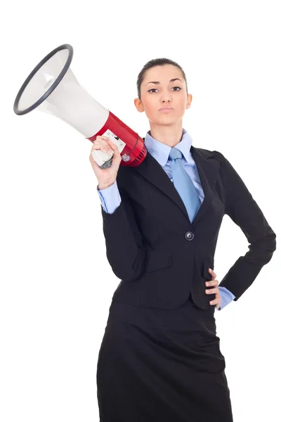 Podnikatelka drží megafon — Stock fotografie