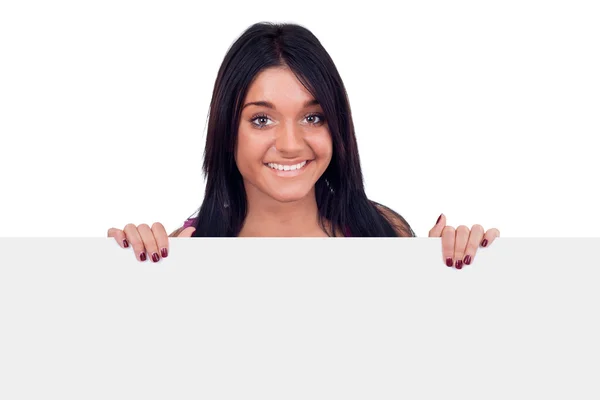 Έφηβος κορίτσι εκμετάλλευση κενό billboard — Φωτογραφία Αρχείου