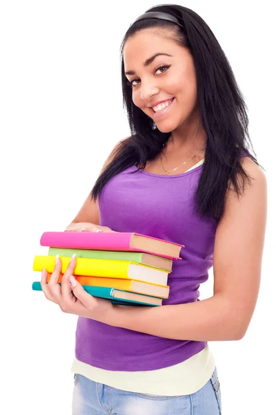 Estudiante chica con libros de color —  Fotos de Stock
