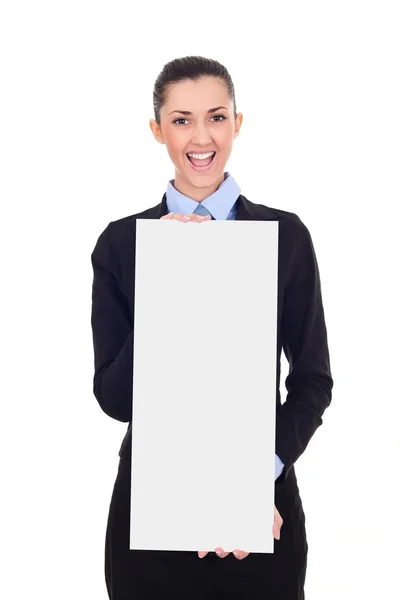 Mujer sosteniendo signo vendido —  Fotos de Stock