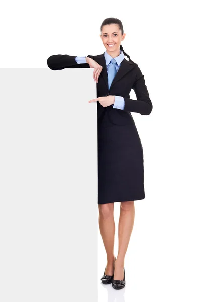 Geschäftsfrau zeigt Werbetafel — Stockfoto