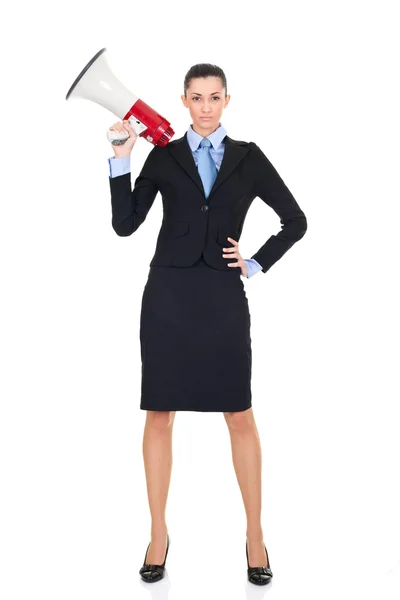 Sexy businesswoman with megaphone — Stock Photo, Image