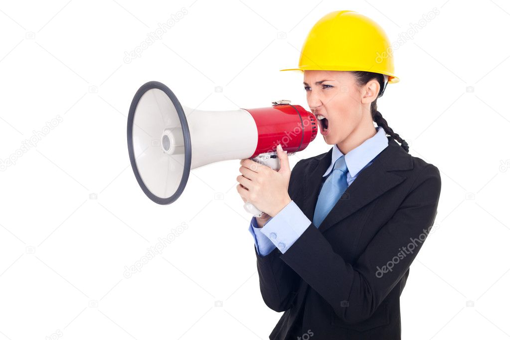 Architect giving orders on megaphone