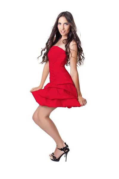 Žena je krátké červené šaty — Stock fotografie