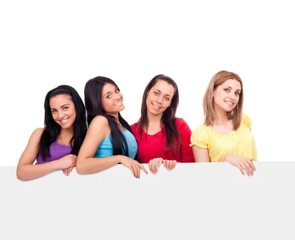 Adolescentes meninas com placa em branco — Fotografia de Stock