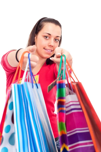 Happy girl after shopping — Stock Photo, Image