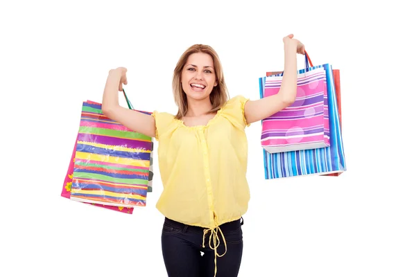 Renkli alışveriş torbaları ile kız — Stok fotoğraf