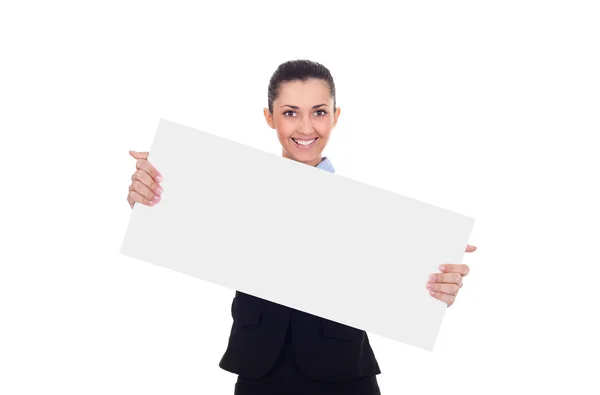 Geschäftsfrau mit leerem Schild — Stockfoto