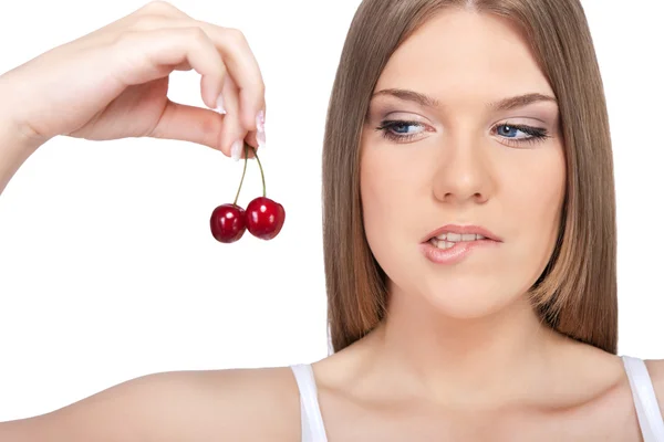 Sensuele vrouw met cherry — Stockfoto